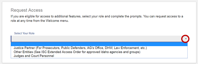 Picture showing select Role Box